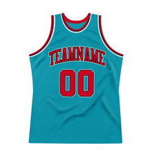 Load image into Gallery viewer, Custom Teal Red-Black Authentic Throwback Basketball Jersey
