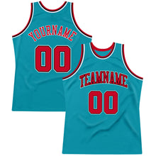Load image into Gallery viewer, Custom Teal Red-Black Authentic Throwback Basketball Jersey
