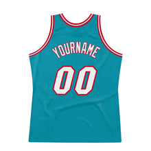 Load image into Gallery viewer, Custom Teal White-Red Authentic Throwback Basketball Jersey
