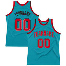 Load image into Gallery viewer, Custom Teal Red-Black Authentic Throwback Basketball Jersey

