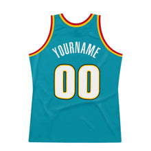 Load image into Gallery viewer, Custom Teal White-Gold Authentic Throwback Basketball Jersey
