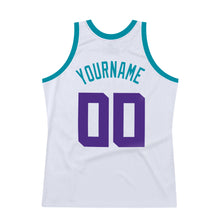 Load image into Gallery viewer, Custom White Purple-Teal Authentic Throwback Basketball Jersey
