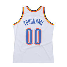 Load image into Gallery viewer, Custom White Blue-Orange Authentic Throwback Basketball Jersey
