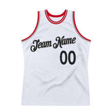 Load image into Gallery viewer, Custom White Black-Red Authentic Throwback Basketball Jersey
