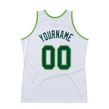 Load image into Gallery viewer, Custom White Hunter Green-Neon Green Authentic Throwback Basketball Jersey
