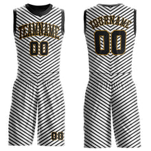 Load image into Gallery viewer, Custom White Black-Old Gold Round Neck Sublimation Basketball Suit Jersey
