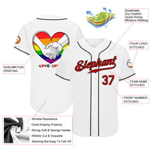 Load image into Gallery viewer, Custom White Red-Black Rainbow Colored Heart For Pride Month Love Is Love LGBT Authentic Baseball Jersey
