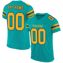 Load image into Gallery viewer, Custom Aqua Gold-Black Mesh Authentic Football Jersey
