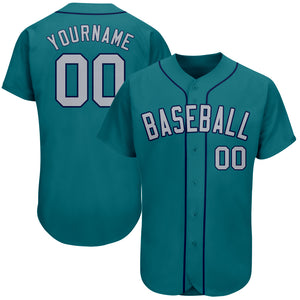 Custom Aqua Gray-Navy Authentic Baseball Jersey