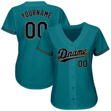 Load image into Gallery viewer, Custom Aqua Navy-Old Gold Authentic Baseball Jersey
