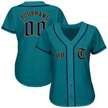 Load image into Gallery viewer, Custom Aqua Navy-Old Gold Authentic Baseball Jersey
