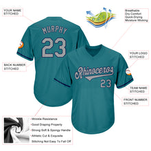 Load image into Gallery viewer, Custom Aqua Gray-Navy Authentic Throwback Rib-Knit Baseball Jersey Shirt
