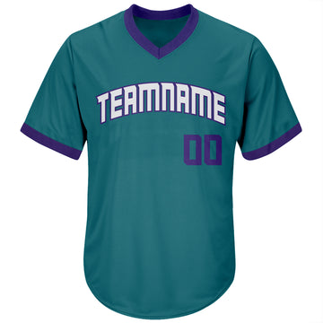 Custom Aqua Purple-White Authentic Throwback Rib-Knit Baseball Jersey Shirt
