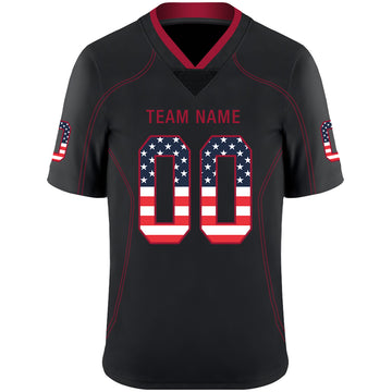 Custom Lights Out Black Cardinal-Navy USA Flag Fashion Football Jersey
