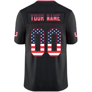 Custom Lights Out Black Cardinal-Navy USA Flag Fashion Football Jersey