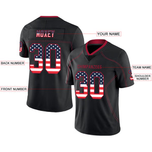 Custom Lights Out Black Cardinal-Navy USA Flag Fashion Football Jersey