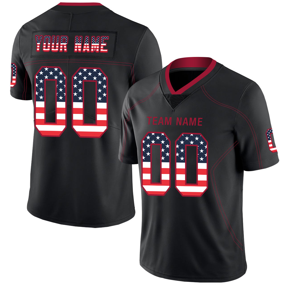 Custom Lights Out Black Cardinal-Navy USA Flag Fashion Football Jersey