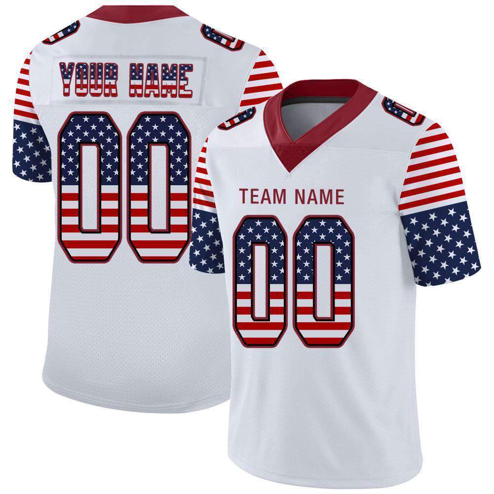 Custom White Cardinal-Black USA Flag Fashion Football Jersey
