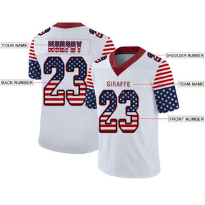 Custom White Cardinal-Black USA Flag Fashion Football Jersey