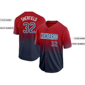 Custom Red Navy-White Fade Baseball Jersey