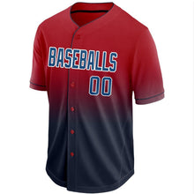 Load image into Gallery viewer, Custom Red Navy-White Fade Baseball Jersey
