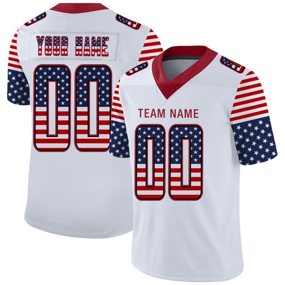 Custom White Red-Black USA Flag Fashion Football Jersey