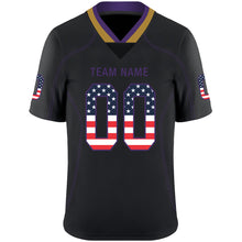 Load image into Gallery viewer, Custom Lights Out Black Purple-Old Gold USA Flag Fashion Football Jersey
