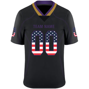 Custom Lights Out Black Purple-Old Gold USA Flag Fashion Football Jersey