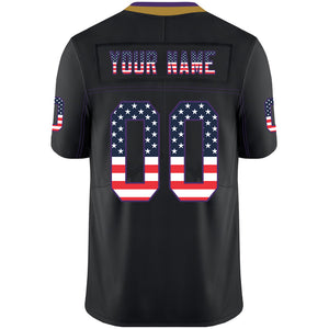 Custom Lights Out Black Purple-Old Gold USA Flag Fashion Football Jersey