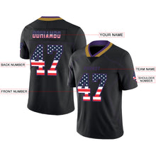 Load image into Gallery viewer, Custom Lights Out Black Purple-Old Gold USA Flag Fashion Football Jersey
