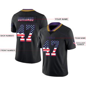 Custom Lights Out Black Purple-Old Gold USA Flag Fashion Football Jersey