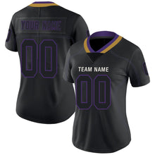 Load image into Gallery viewer, Custom Lights Out Black Purple-Old Gold Football Jersey
