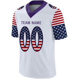 Custom White Purple-Black USA Flag Fashion Football Jersey