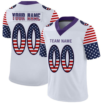 Custom White Purple-Black USA Flag Fashion Football Jersey