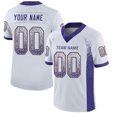 Load image into Gallery viewer, Custom White Purple-Old Gold Mesh Drift Fashion Football Jersey
