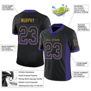 Custom Black Purple-Old Gold Mesh Drift Fashion Football Jersey