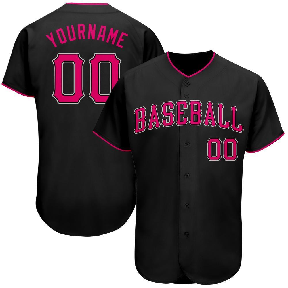 Custom Black Pink-White Authentic Baseball Jersey