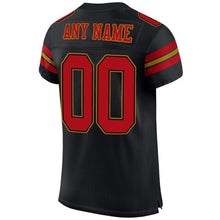 Load image into Gallery viewer, Custom Black Red-Old Gold Mesh Authentic Football Jersey
