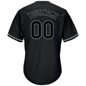 Custom Black Black-Gray Authentic Throwback Rib-Knit Baseball Jersey Shirt