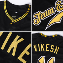 Load image into Gallery viewer, Custom Black Gold-Black Authentic Baseball Jersey
