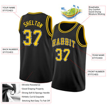 Load image into Gallery viewer, Custom Black Gold-White Round Neck Rib-Knit Basketball Jersey
