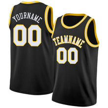 Load image into Gallery viewer, Custom Black White-Gold Round Neck Rib-Knit Basketball Jersey
