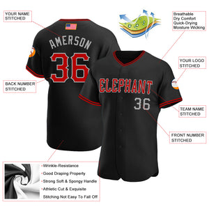Custom Black Red-Gray Authentic American Flag Fashion Baseball Jersey