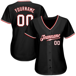 Custom Black White-Red Authentic Baseball Jersey