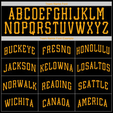Load image into Gallery viewer, Custom Black Gold Authentic Throwback Rib-Knit Baseball Jersey Shirt
