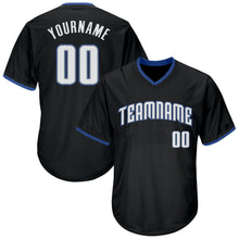 Load image into Gallery viewer, Custom Black White-Blue Authentic Throwback Rib-Knit Baseball Jersey Shirt

