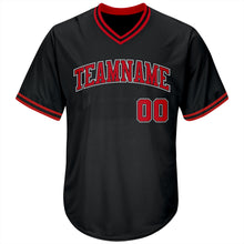 Load image into Gallery viewer, Custom Black Red-White Authentic Throwback Rib-Knit Baseball Jersey Shirt
