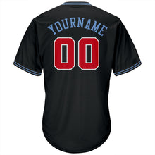 Load image into Gallery viewer, Custom Black Red-Light Blue Authentic Throwback Rib-Knit Baseball Jersey Shirt
