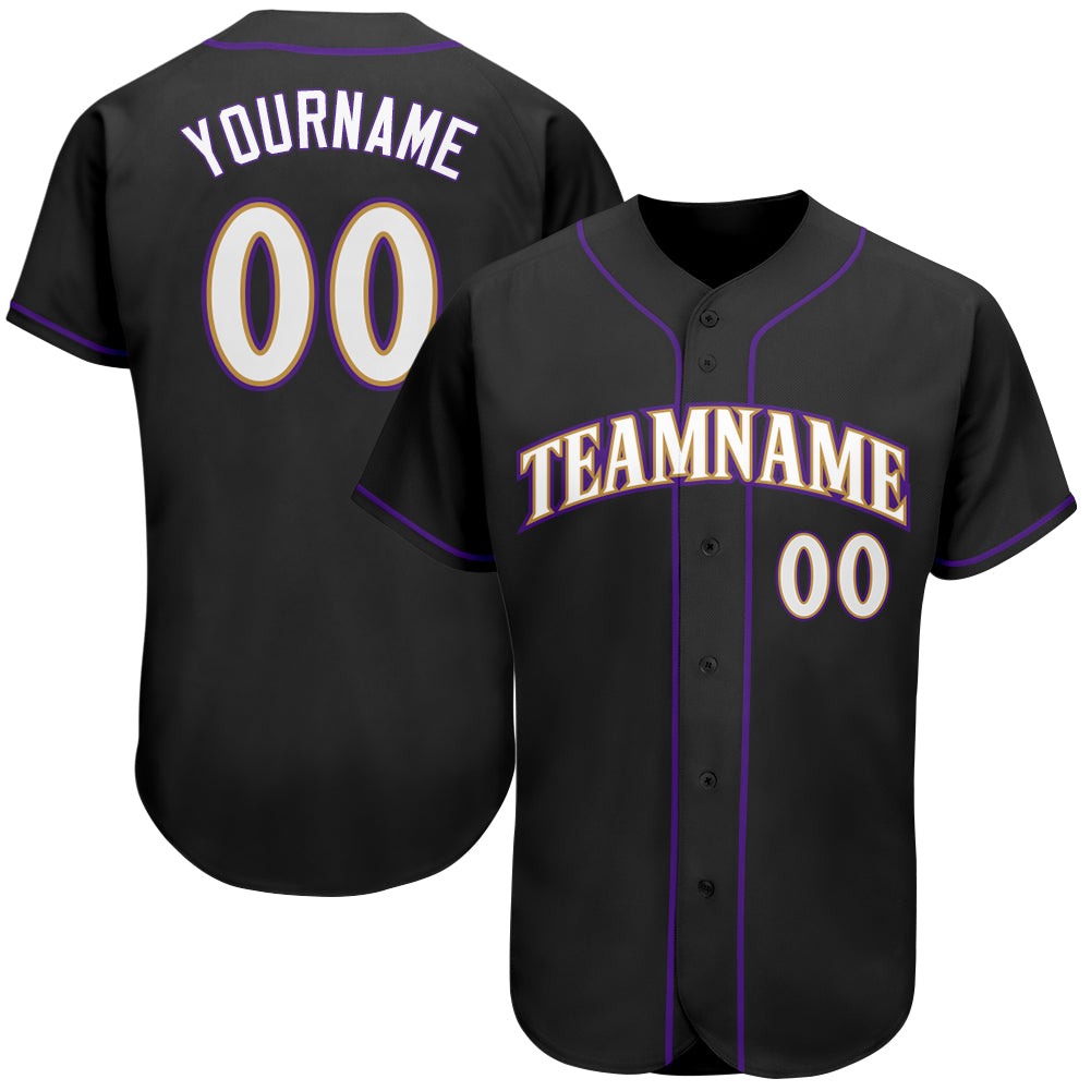 Custom Black White-Purple Authentic Baseball Jersey