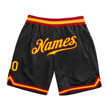 Load image into Gallery viewer, Custom Black Gold-Red Authentic Throwback Basketball Shorts
